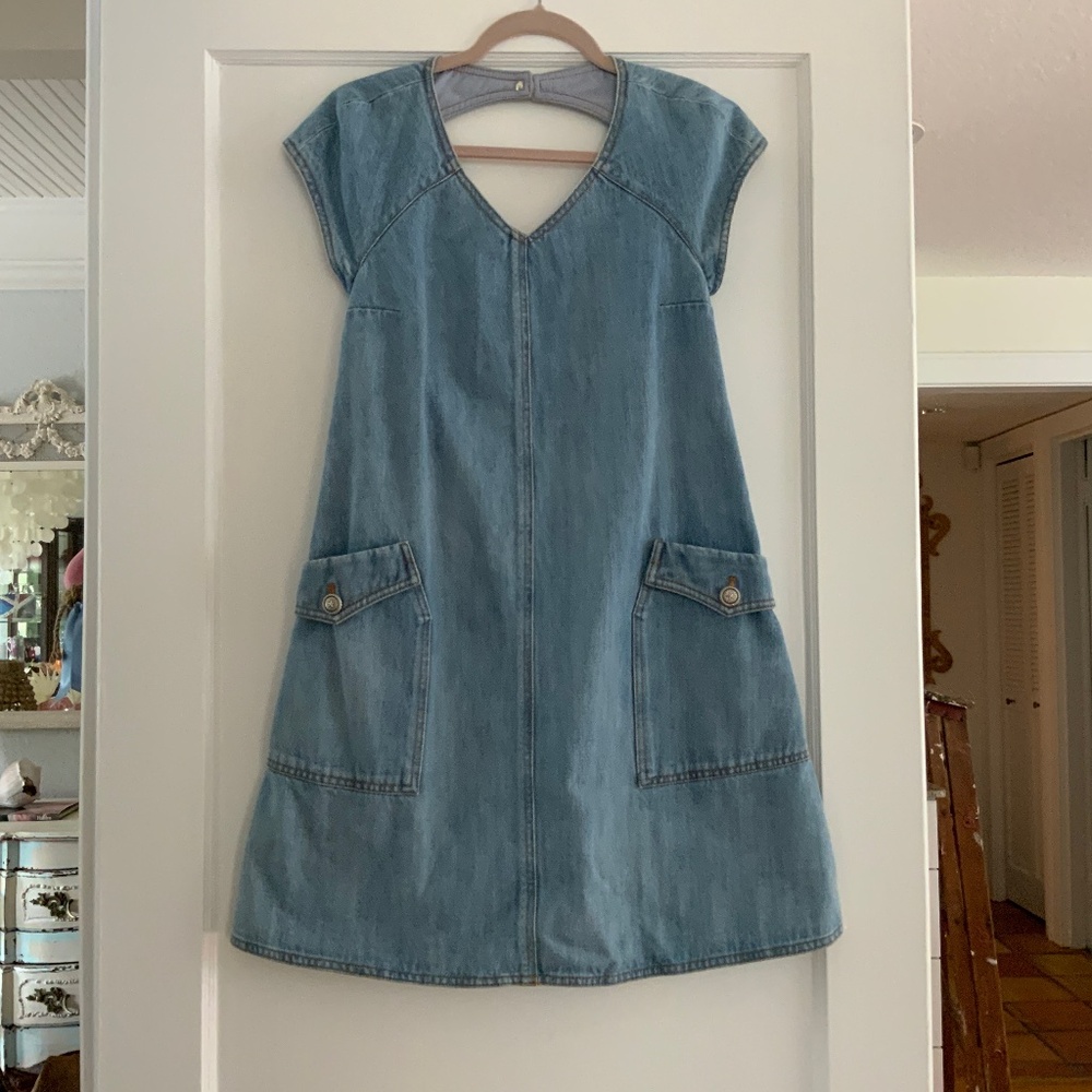 AUTHENTIC RARE VINTAGE CHANEL BLUE DENIM DRESS 38 EXCELLENT PREOWNED CONDITION